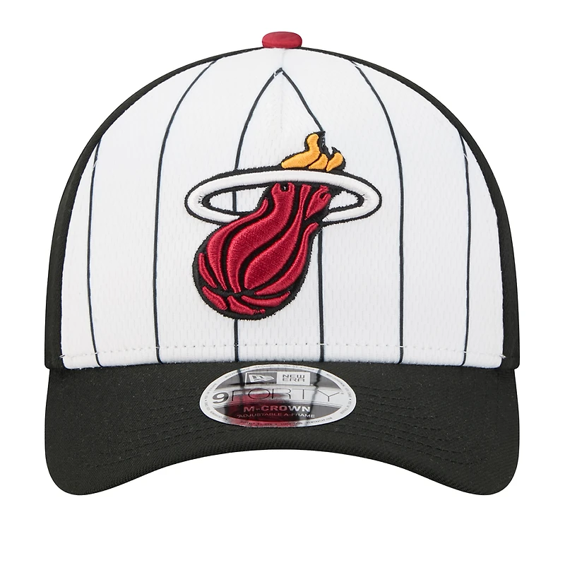 Men's New Era White/Black Miami Heat 2025 NBA Tip Off M-Crown A-Frame 9FORTY Adjustable Hat