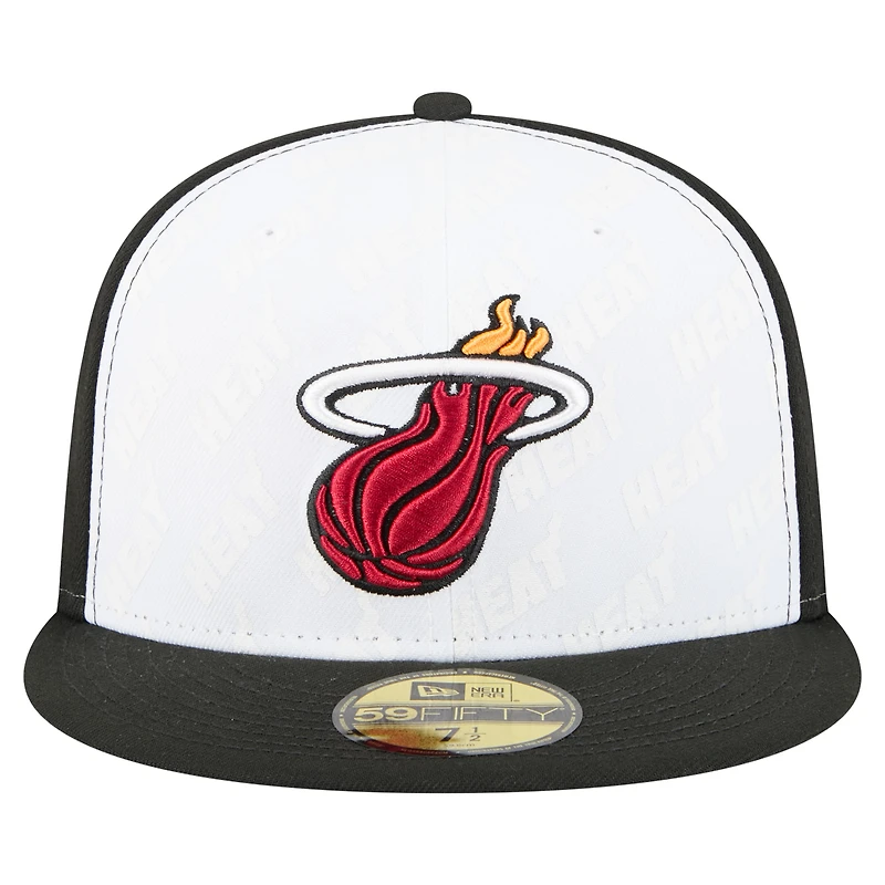 Men's New Era  White/Black Miami Heat Repeat 59Fifty Fitted Hat