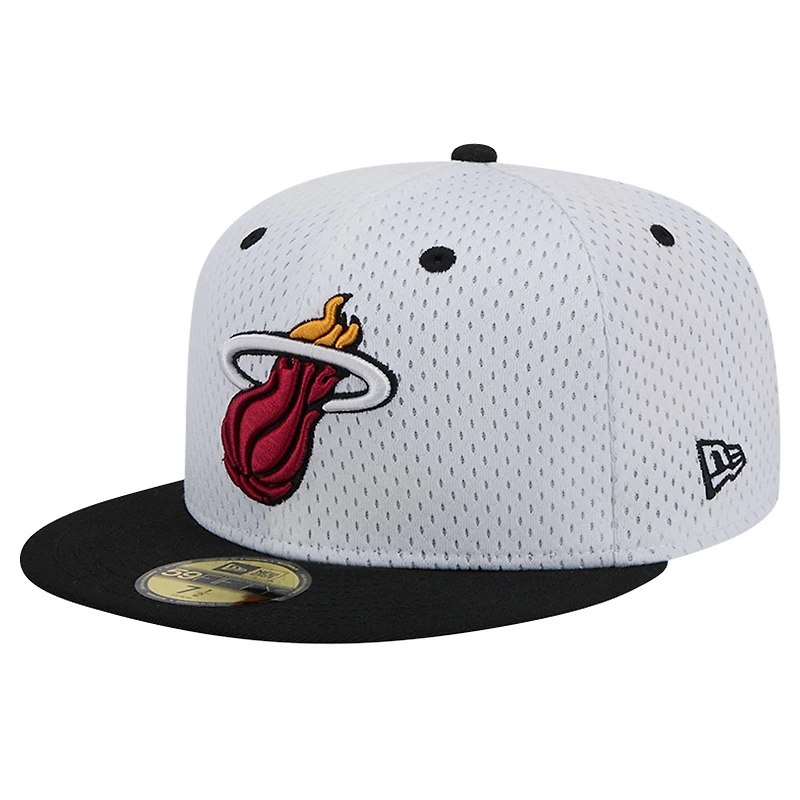 Casquette ajustée New Era Miami Heat Throwback 2Tone 59FIFTY blanc/noir pour hommes