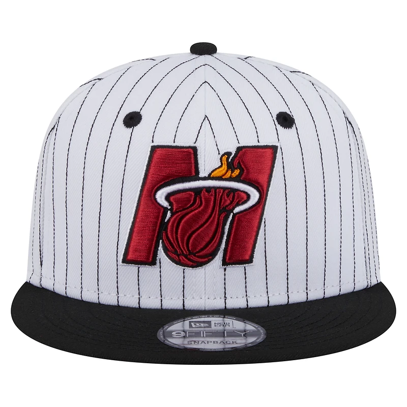 Men's New Era  White Miami Heat Deceptor Pinstripe 9FIFTY Snapback Hat