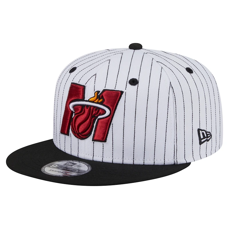 Men's New Era  White Miami Heat Deceptor Pinstripe 9FIFTY Snapback Hat
