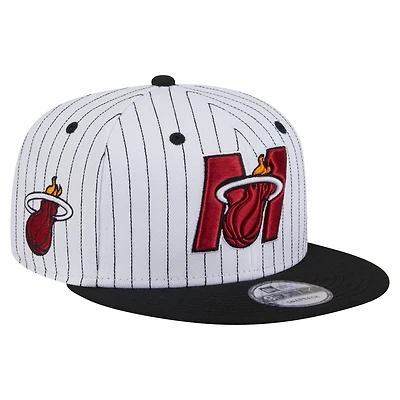 Men's New Era  White Miami Heat Deceptor Pinstripe 9FIFTY Snapback Hat
