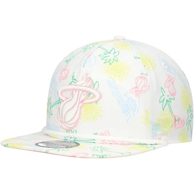 Casquette réglable de golfeur Miami Heat Palm Trees and Waves New Era blanche pour hommes