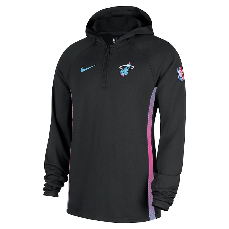Veste à capuche Nike Miami Heat City édition Remix Authentic noire pour homme, 2025/26, fermeture éclair au quart, technologie Dri-FIT.
