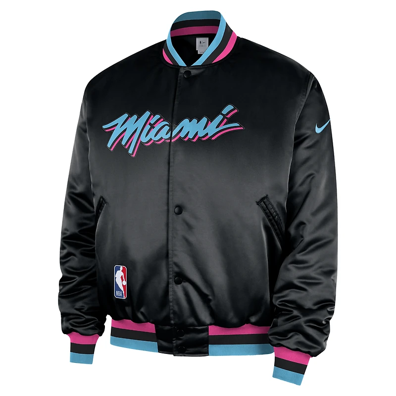 Men's Nike  Black Miami Heat 2025/26 City Edition Remix Courtside Full-Snap Bomber Jacket