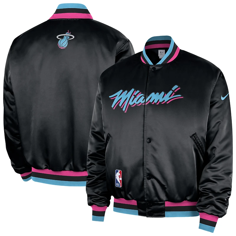 Men's Nike Black Miami Heat 2025/26 City Edition Remix Courtside Full-Snap Bomber Jacket