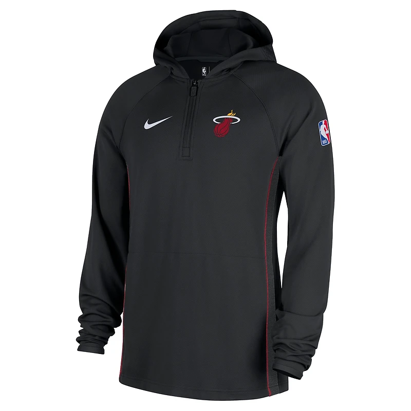 Veste à capuche Nike noire Authentic On Court Zone Dri-FIT quart de zip pour homme Miami Heat