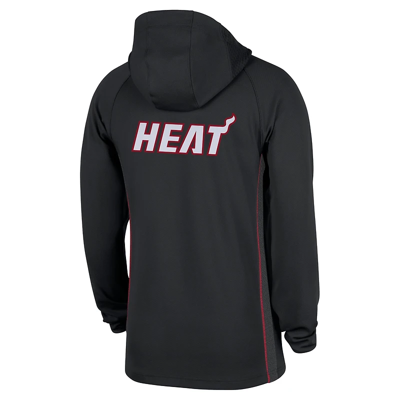 Veste à capuche Nike noire Authentic On Court Zone Dri-FIT quart de zip pour homme Miami Heat
