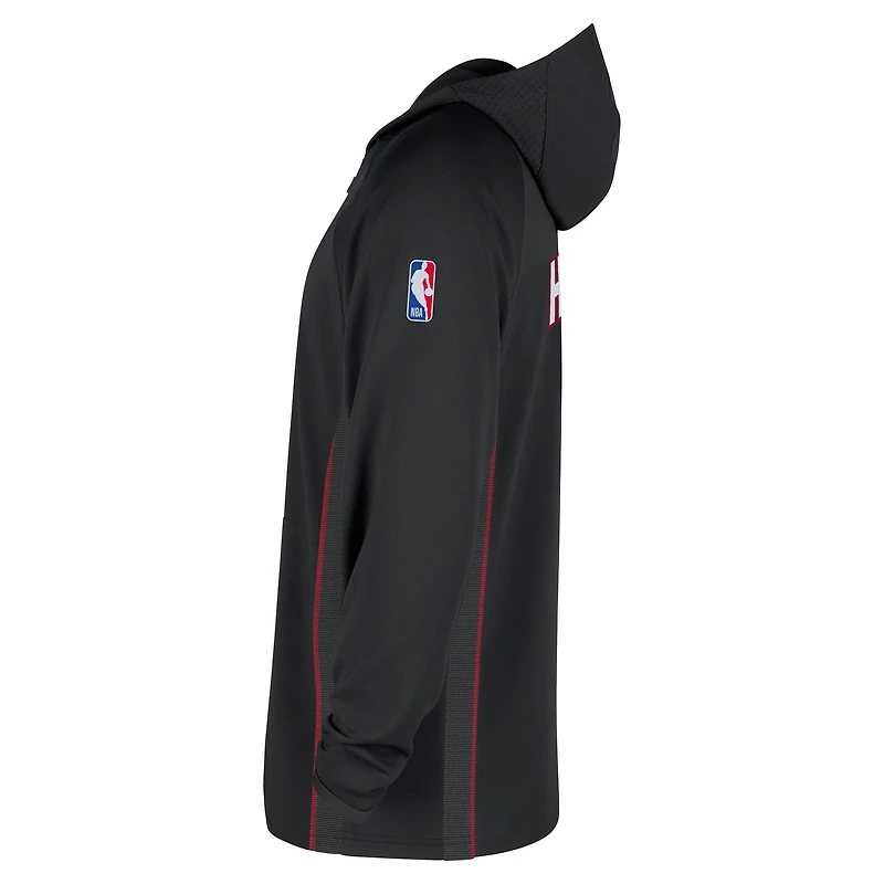 Men's Nike  Black Miami Heat Authentic On Court Zone Quarter-Zip Dri-FIT Hoodie Jacket