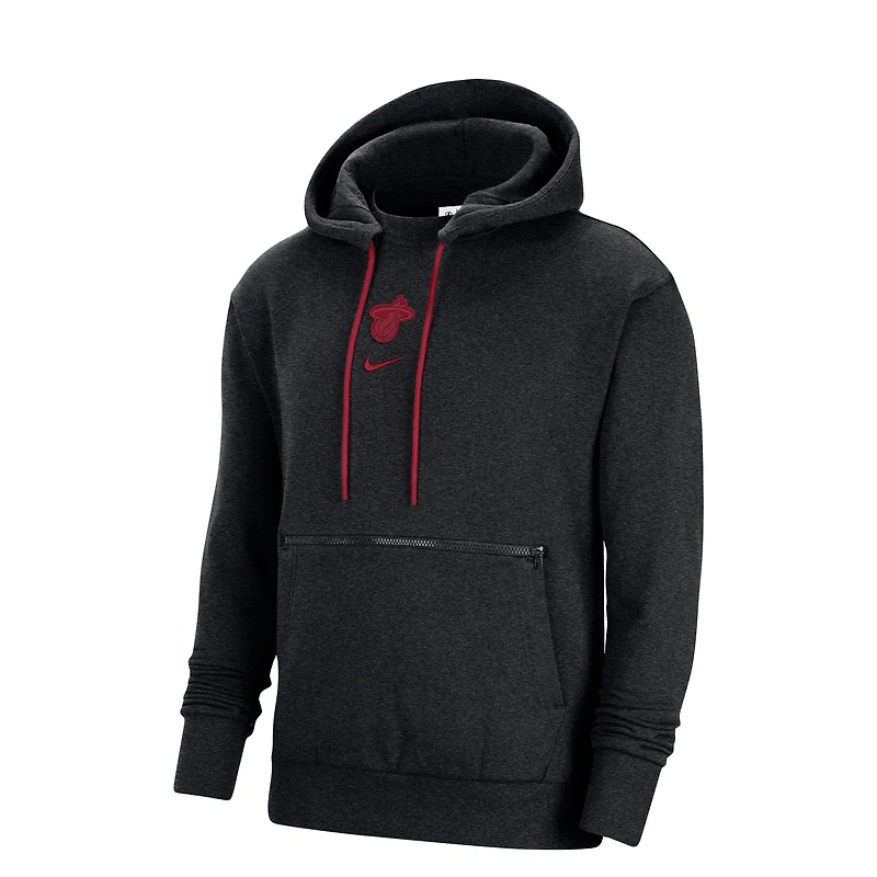 Men's Nike Heather Black Miami Heat Courtside Versus Flight Pullover Hoodie