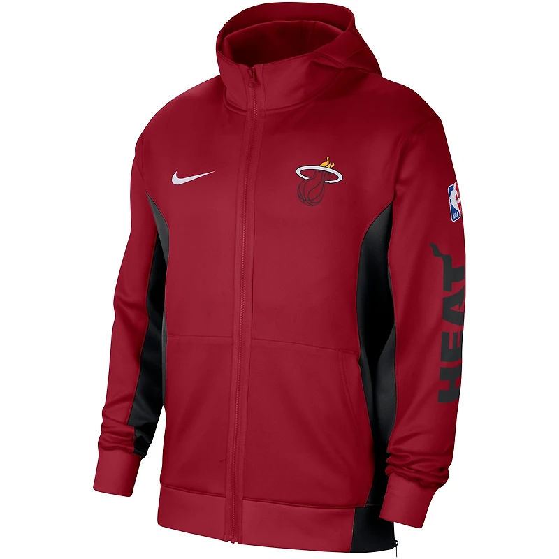 Sweat à capuche entièrement zippé Nike rouge Miami Heat 2023/24 Authentic Showtime pour homme