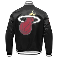 Men's Pro Standard Black Miami Heat Script Tail Full-Snap Satin Varsity Jacket