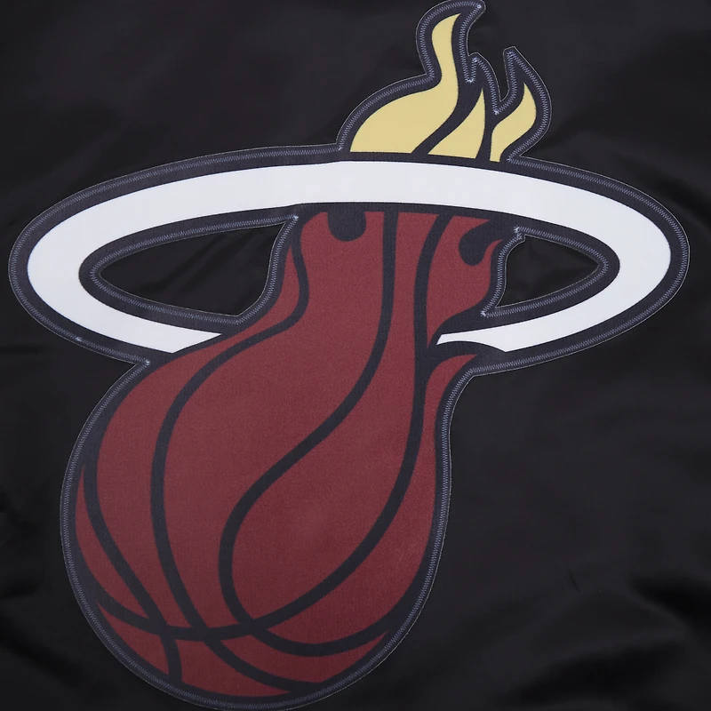 Men's Pro Standard Black Miami Heat Script Tail Full-Snap Satin Varsity Jacket