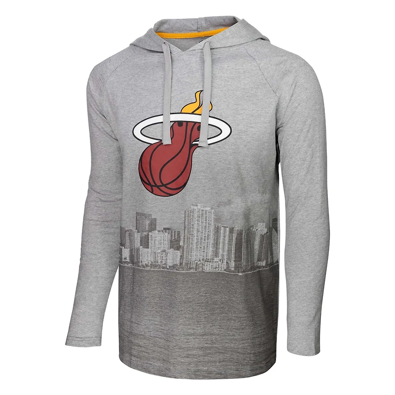 T-shirt à capuche manches longues raglan Stadium Essentials pour hommes, gris chiné, Miami Heat Atrium