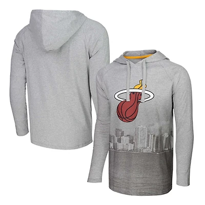 T-shirt à capuche manches longues raglan Stadium Essentials pour hommes, gris chiné, Miami Heat Atrium