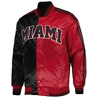 Men's Starter Black/Red Miami Heat Fast Break Satin Full-Snap Jacket