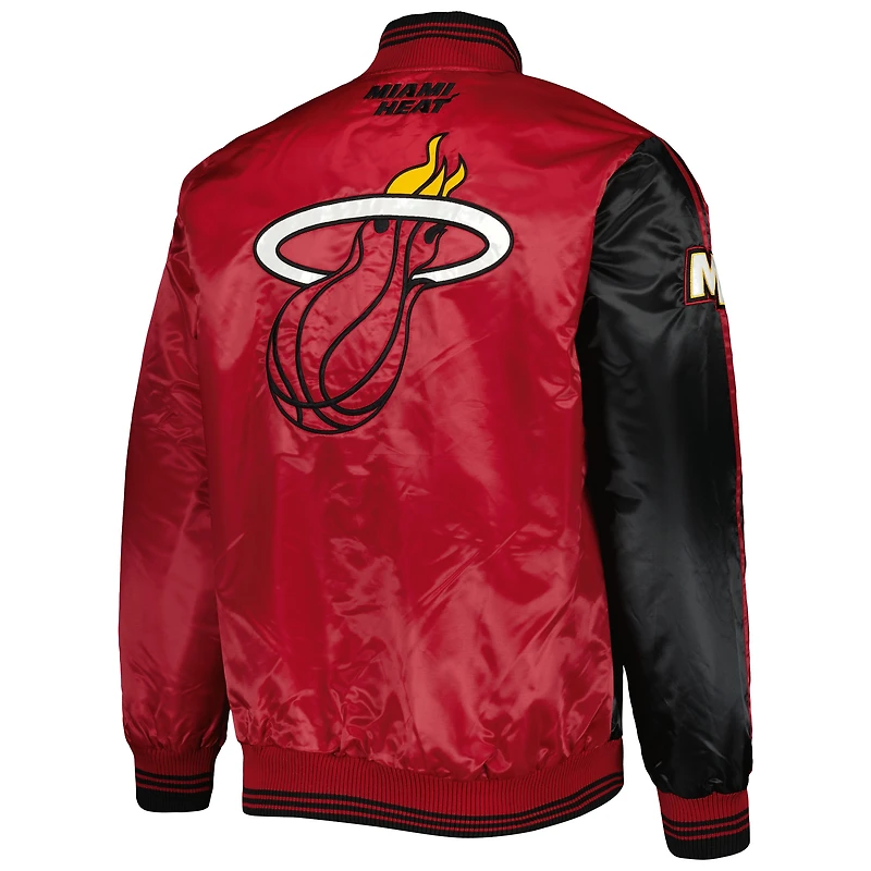 Men's Starter Black/Red Miami Heat Fast Break Satin Full-Snap Jacket