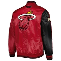 Men's Starter Black/Red Miami Heat Fast Break Satin Full-Snap Jacket