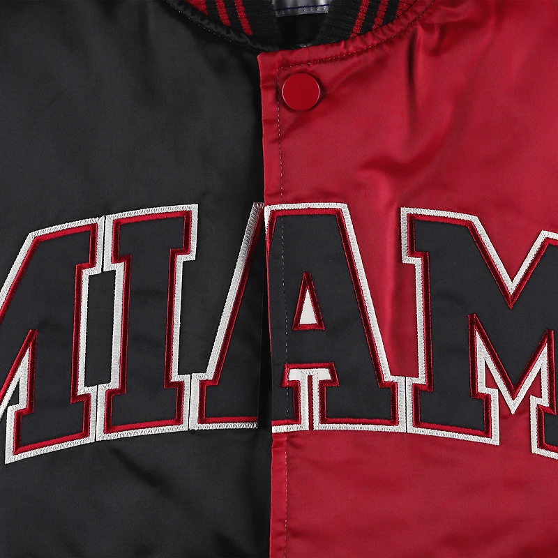 Men's Starter Black/Red Miami Heat Fast Break Satin Full-Snap Jacket