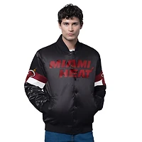 Men's Starter Black Miami Heat Triple Option Varsity Full-Snap Satin Jacket