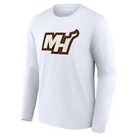 T-shirt à manches longues blanc pour homme avec logo alternatif du Miami Heat