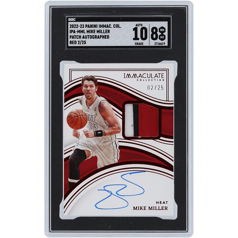 Carte authentifiée 8/10 Panini Immaculate Collection Tri-Color Relic #IPA-MML #2/25 SGC autographiée par Mike Miller Miami Heat 2022-23