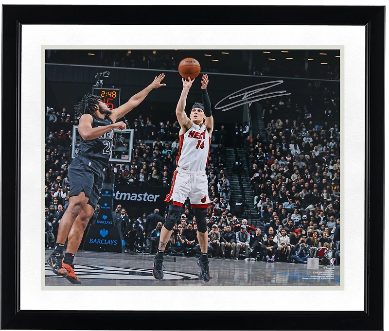 Tyler Herro Miami Heat Autographed 16" x 20" Shooting vs. Brooklyn Nets Photograph