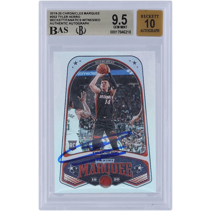 Tyler Herro Miami Heat Autographed 2019-20 Panini Chronicles Marquee #252 Beckett Fanatics Witnessed Authenticated 9.5/10 Rookie Card