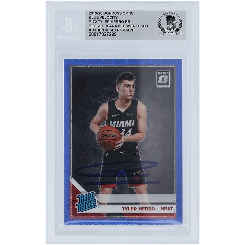 Tyler Herro Miami Heat Autographed 2019-20 Panini Donruss Optic Blue Velocity #172 Beckett Fanatics Witnessed Authenticated Rookie Card