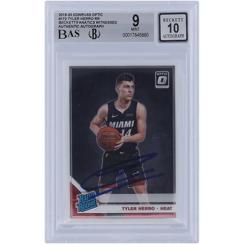 Tyler Herro Miami Heat Autographed 2019-20 Panini Donruss Optic #172 Beckett Fanatics Witnessed Authenticated 9/10 Rookie Card