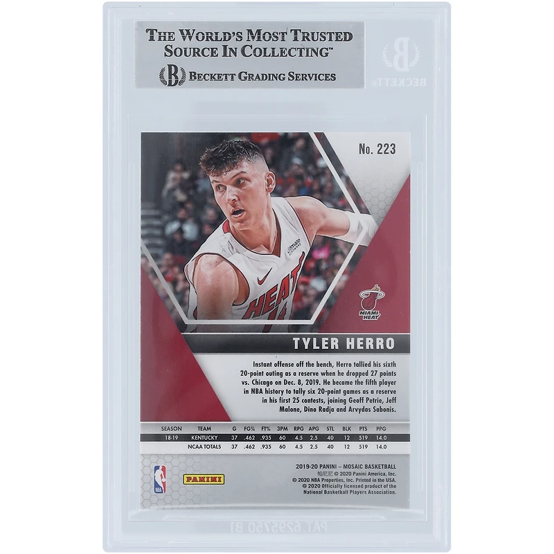 Tyler Herro Miami Heat Autographed 2019-20 Panini Mosaic #223 Beckett Fanatics Witnessed Authenticated Rookie Card