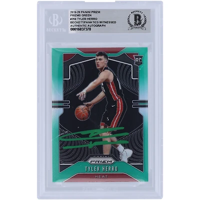Tyler Herro Miami Heat Autographed 2019-20 Panini Prizm Green Prizm Green Ink #259 Beckett Fanatics Witnessed Authenticated Rookie Card 