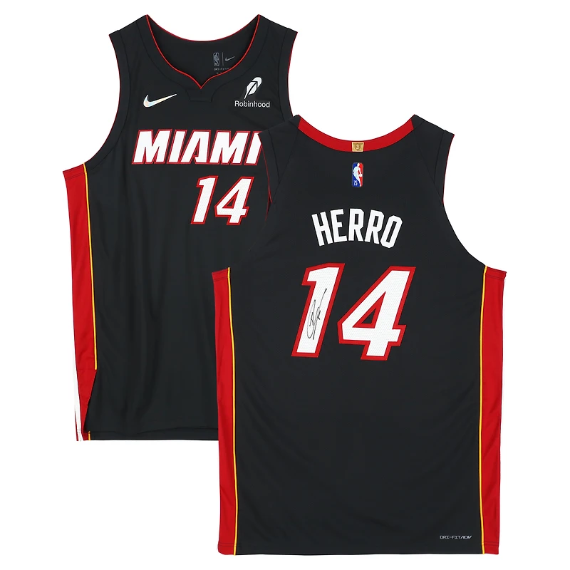 Maillot authentique Nike Icon Edition noir dédicacé par Tyler Herro du Miami Heat