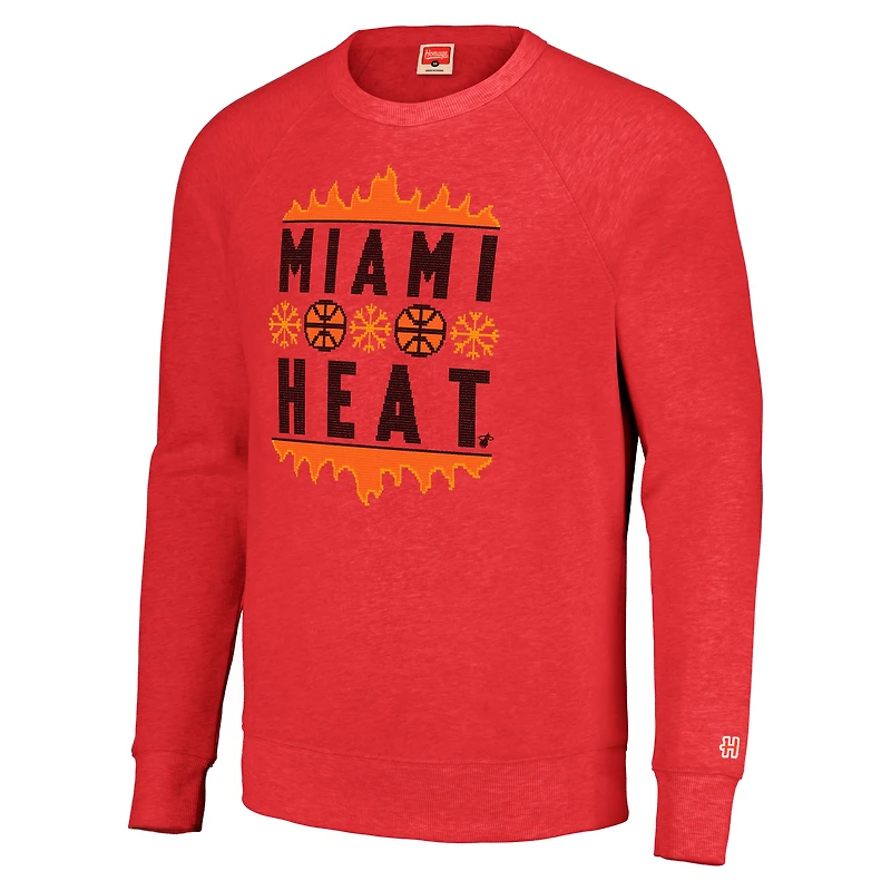 Sweat-shirt unisexe Hommage Red Miami Heat Holiday Raglan