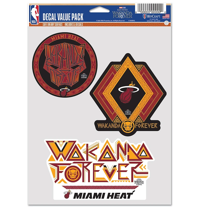 Ensemble de trois autocollants de ventilateur WinCraft Miami Heat Black Panther 2