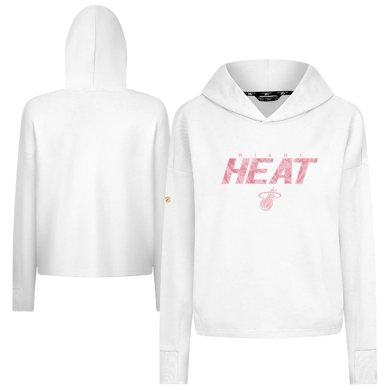 Sweat à capuche court trois bandes blanc Miami Heat Sweet Floral pour femme Levelwear