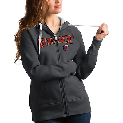 Sweat à capuche zippé intégral Team Victory pour femme Antigua Charcoal Miami Heat