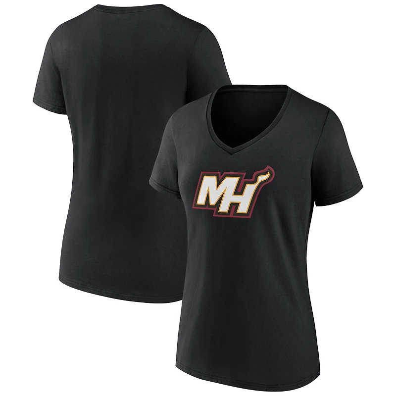 T-shirt à col en V blanc pour femme Miami Heat avec logo alternatif