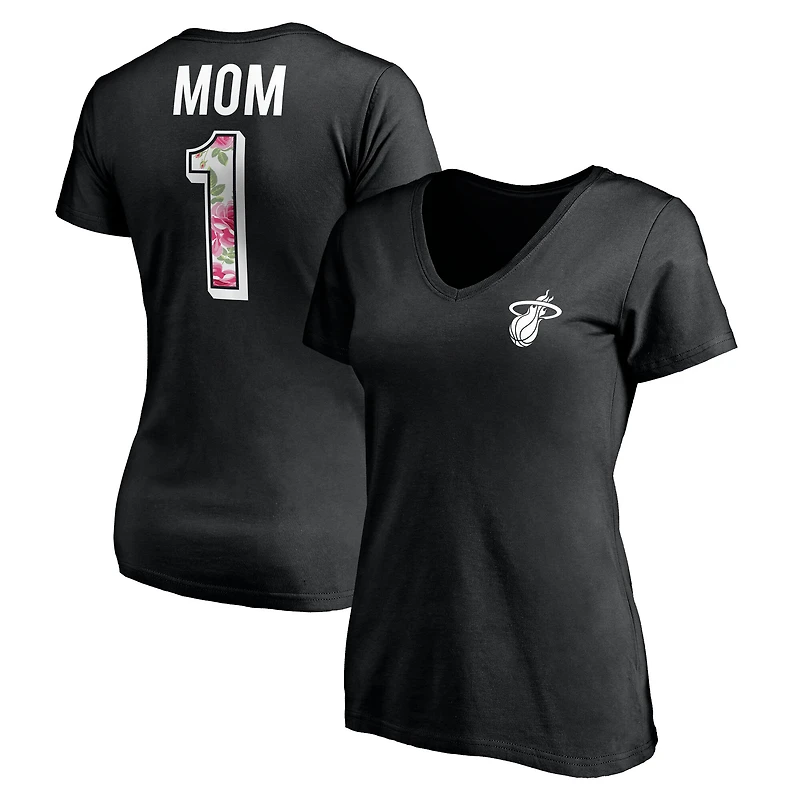 Women's Black Miami Heat Mother's Day Logo V-Neck T-Shirt