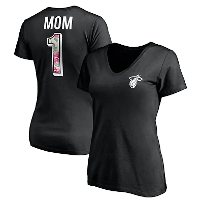 Women's Black Miami Heat Mother's Day Logo V-Neck T-Shirt
