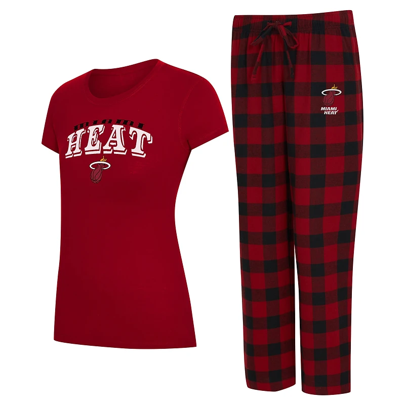 Women's Concepts Sport Red/Black Miami Heat Avondale T-Shirt & Pants Flannel PJ Set