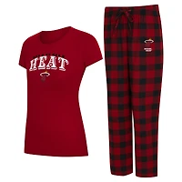 Women's Concepts Sport Red/Black Miami Heat Avondale T-Shirt & Pants Flannel PJ Set