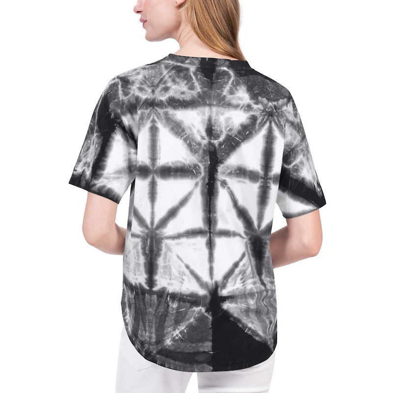 T-shirt surdimensionné à col en V tie-dye raglan G-III 4Her par Carl Banks pour femmes, noir, Miami Heat Tournament