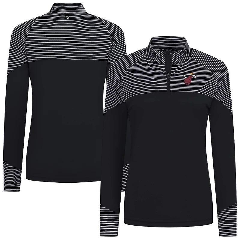 Women's Levelwear Black Miami Heat Classic Stripes Quarter-Zip Top