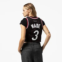 Women's Mitchell & Ness x DANNIJO Dwyane Wade Black Miami Heat Fashion Cropped Basketball Jersey