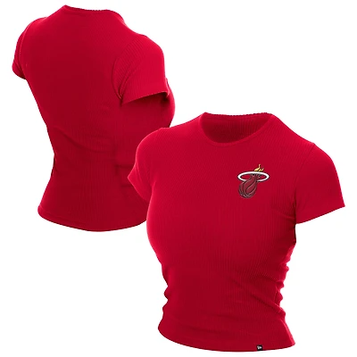 Women's New Era Dark Red Miami Heat Leisure Collection Baby Doll Cropped T-Shirt