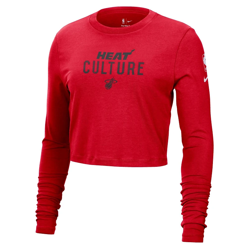 T-shirt court à manches longues et coupe slim pour femme Nike Miami Heat 2024/25 City Edition Essential Logo Rouge