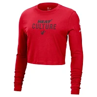 T-shirt court à manches longues et coupe slim pour femme Nike Miami Heat 2024/25 City Edition Essential Logo Rouge