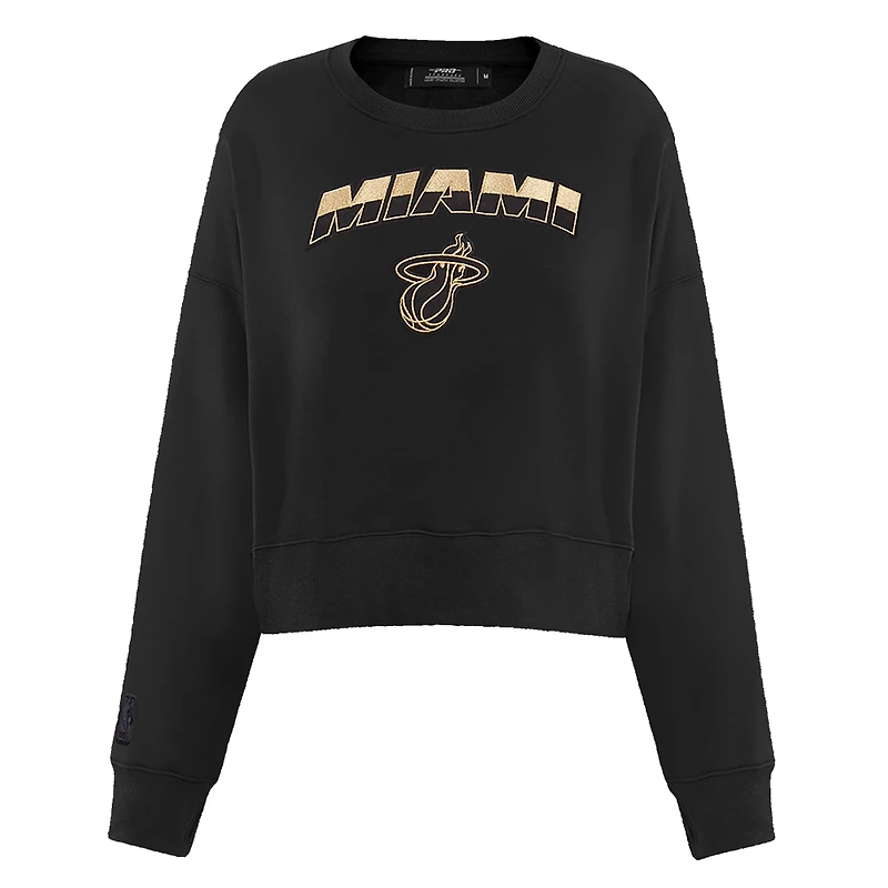 Sweat-shirt court Pro Standard noir Miami Heat Glam pour femmes