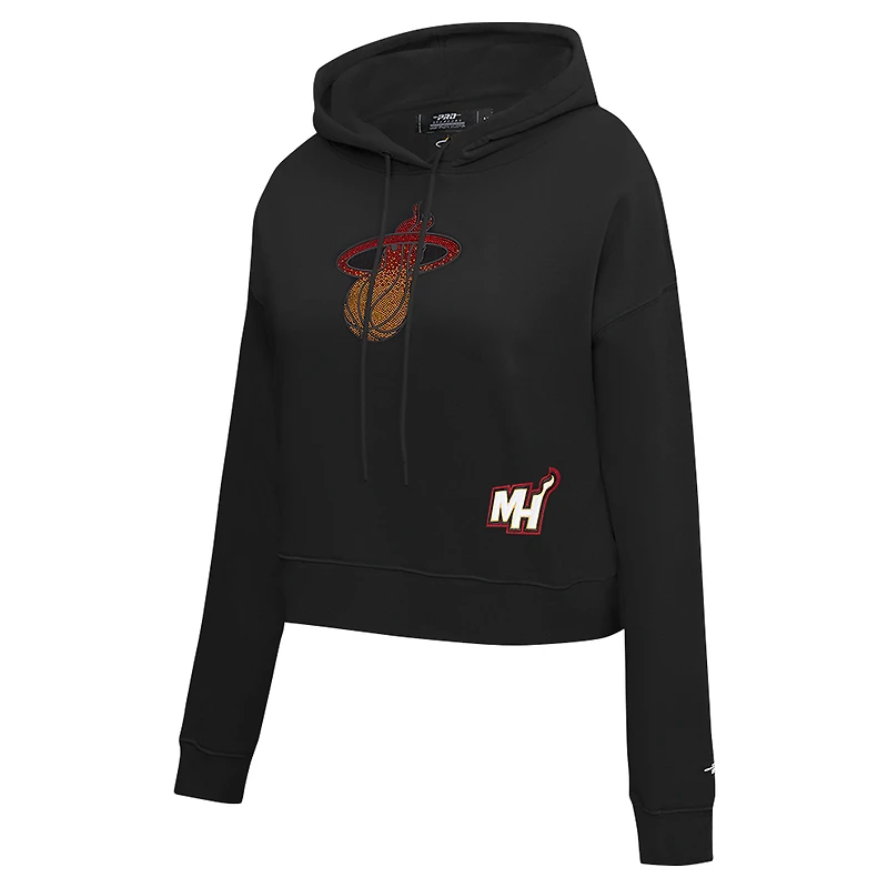 Women's Pro Standard Black Miami Heat Jewels Cropped Pullover Hoodie